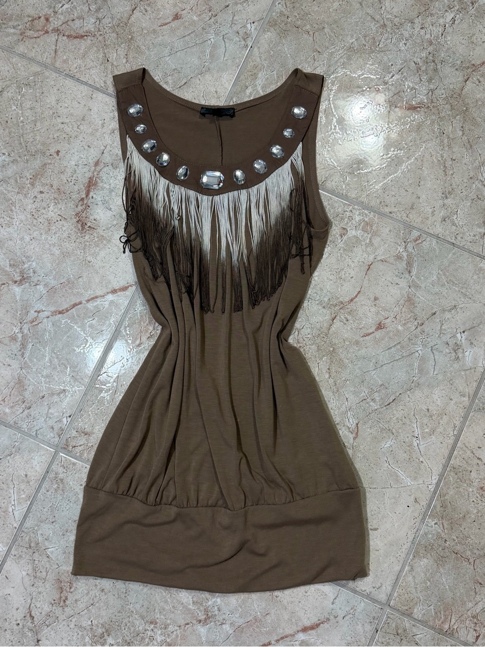Brown Rhinestone Fringe Mini Dress / Tunic